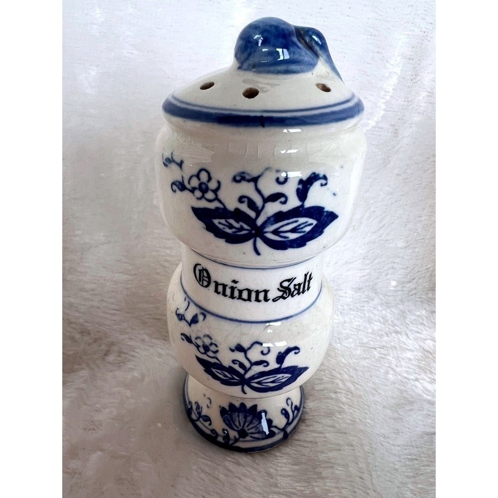 Vintage Blue Onion Decor Ceramic Spice Jar Set Garlic Salt Onion Ginger Japan - Picture 7 of 15
